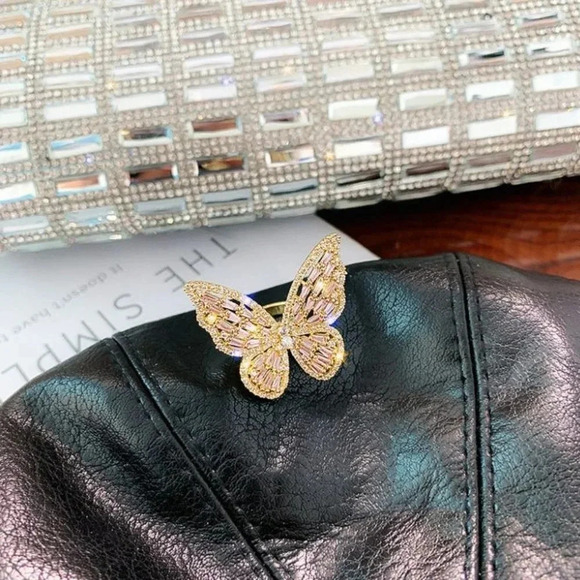 NEW Huge Gold & Pink Diamond Butterfly Ring - Picture 5 of 5